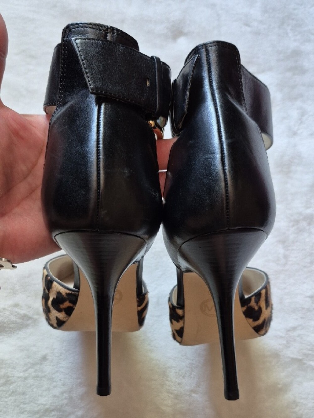 MICHAEL Michael Kors Leopard Print and Black Ankle-Strap Pumps - Picture 11 of 14